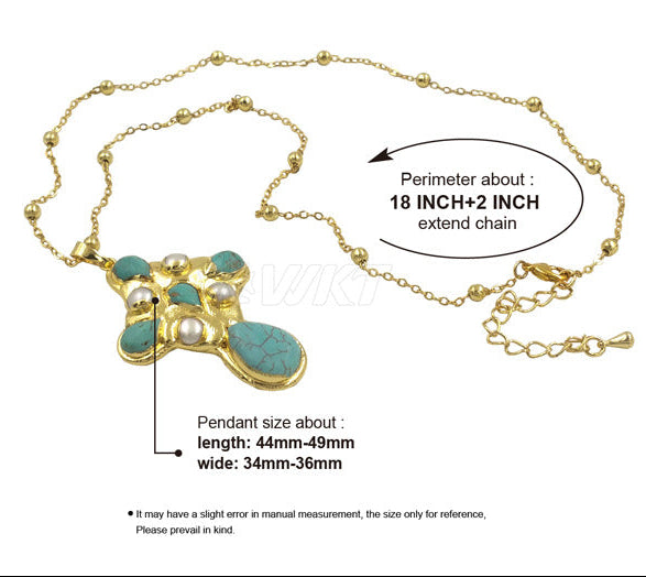 WT-JN297 Court Style Retro Turquoise Pearl Inlaid Pendant 18k Gold-plated Necklace Senior Clothes Accessories Mood Royal