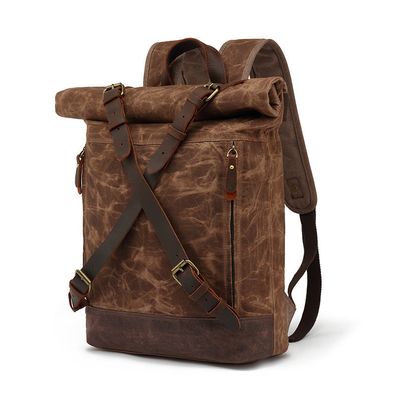 Casual Travel Bag Water-Repellent Canvas Bag With First-Layer Cowhide Men's And Women's Shoulder Travel Computer Backpack Wholesale