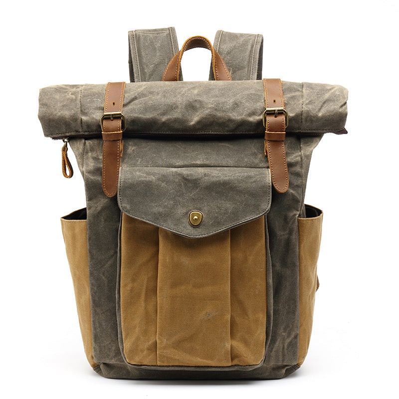 Backpack Retro Men's Travel Backpack Travel Student Bag Outdoor Oil Wax Water-repellent Canvas With Crazy Horse Leather