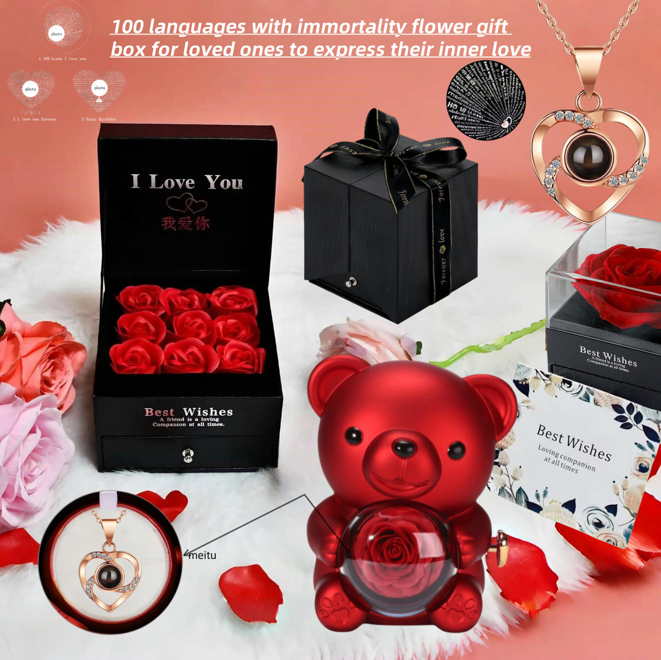 Cross-border Explosions 100 Languages Heart-shaped Pendant Clavicle Chain Fashion High-end Jewelry Love Projection Necklace Women