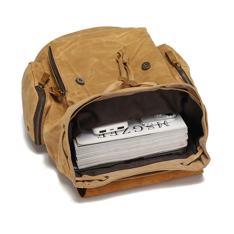 Backpack Men's And Women's Outdoor Sports Mountaineering Bag Travel Backpack Student Bookbag Canvas With Crazy Horse Leather Vintage