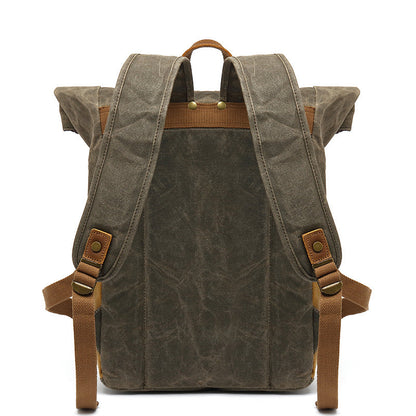 Backpack Retro Men's Travel Backpack Travel Student Bag Outdoor Oil Wax Water-repellent Canvas With Crazy Horse Leather