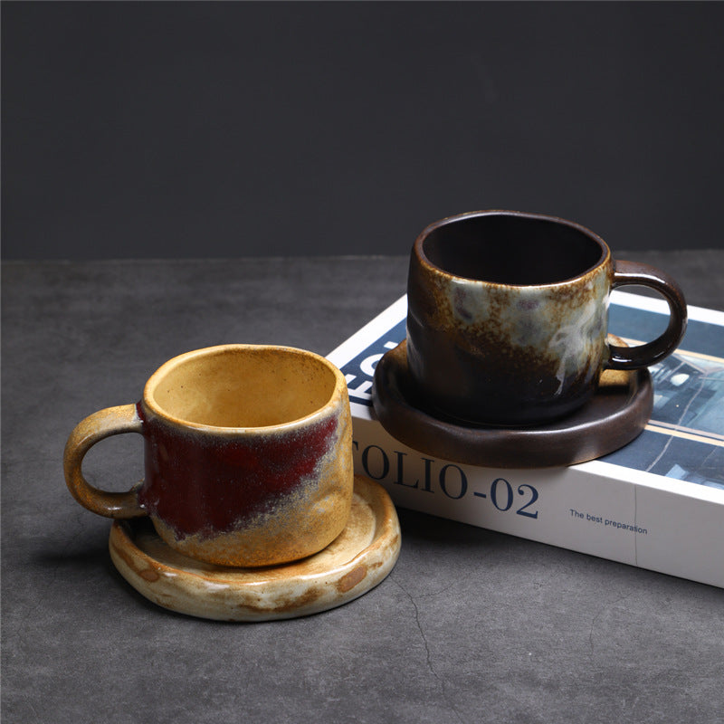 Kiln Change Ceramic Coffee Cup Saucer Suit Vintage Water Cup Old Ceramic Cup Afternoon Tea Latte Coffee Cup Wholesale