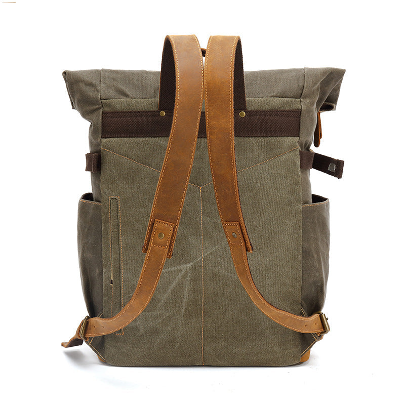 Outdoor Backpack Crazy Horse Leather Casual Travel Bag Men's Backpack Oil Wax Portable Canvas Computer Bag