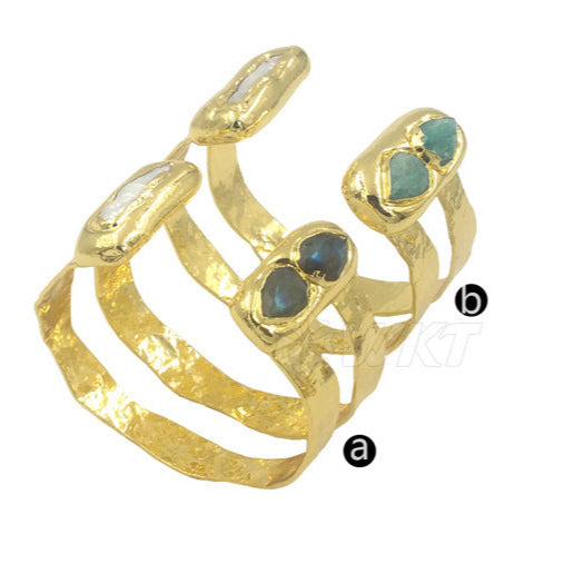 Pearl Flash Tianhe Stone 18K Gold Plated Design Bracelet Mood Royal