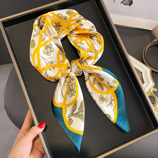 Vintage Printing Spring And Autumn Summer Mulberry Silk Small Square Scarf Age-reducing Fashion All-match Elegant Silk Scarf Professional Scarf