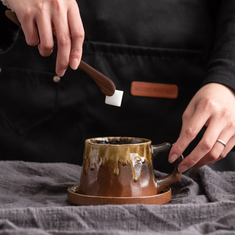 Vintage Ceramic Cup Stoneware Coffee Cup And Saucer Set Creative Accompanying Gift Vintage Milk Afternoon Tea Mug