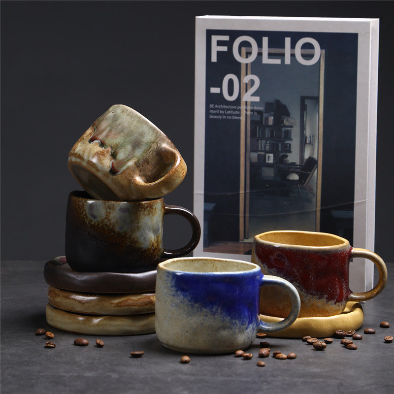 Kiln Change Ceramic Coffee Cup Saucer Suit Vintage Water Cup Old Ceramic Cup Afternoon Tea Latte Coffee Cup Wholesale