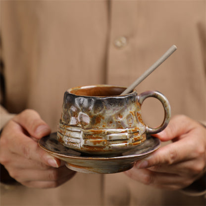 Kiln-Turned Coffee Cup And Saucer Set Retro Ceramic Cup Afternoon Tea Cappuccino Latte Coffee Cup Home Mug