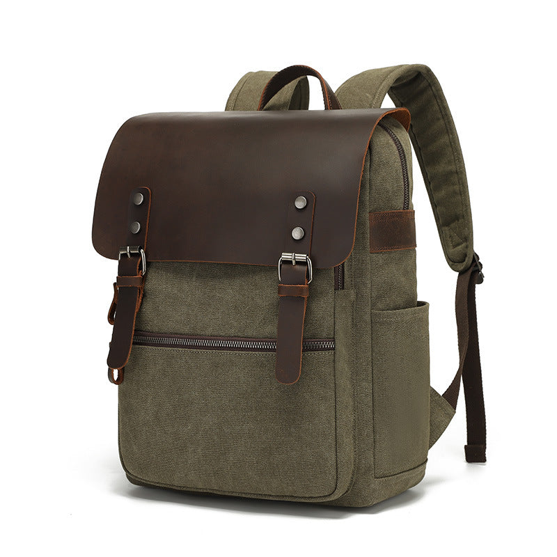 Men's And Women's Backpacks, Retro Backpacks, Computer Travel Bags, Waxed Canvas With Crazy Horse Leather School Bags