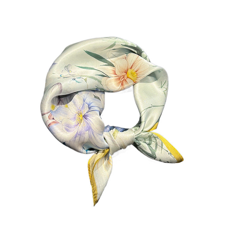 Silk Scarf Women Exquisite Pastoral Floral Printed Silk Small Square Scarf Mother Holiday Gift 100% Mulberry Silk Scarf