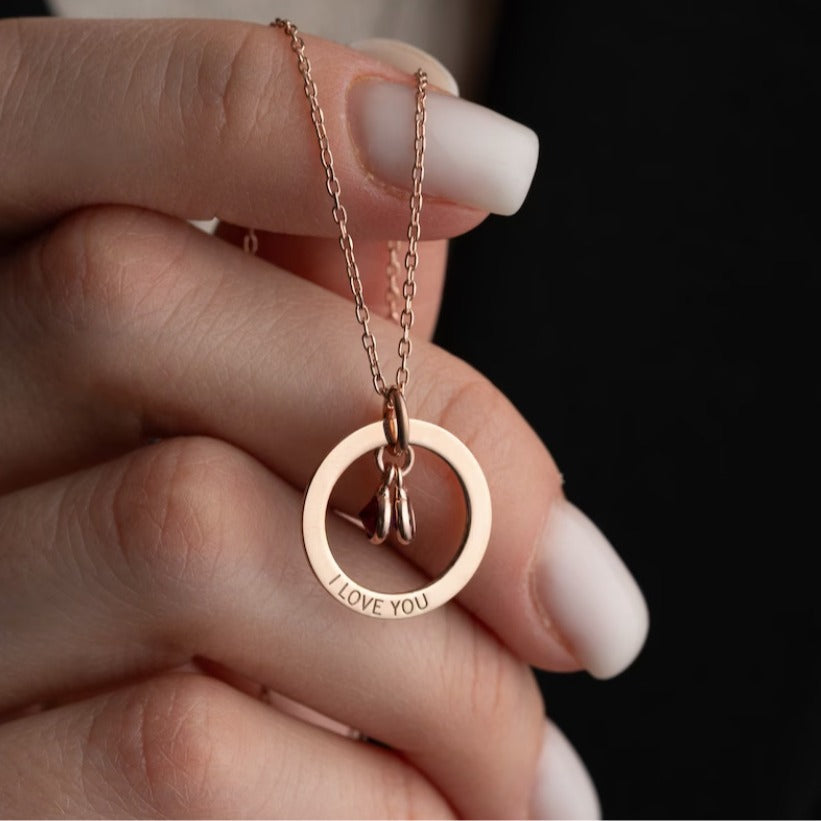 Personalized Gold Birthstone Necklace Women&#039;s Name Necklace With Birthstone Round Necklace Engraved Message