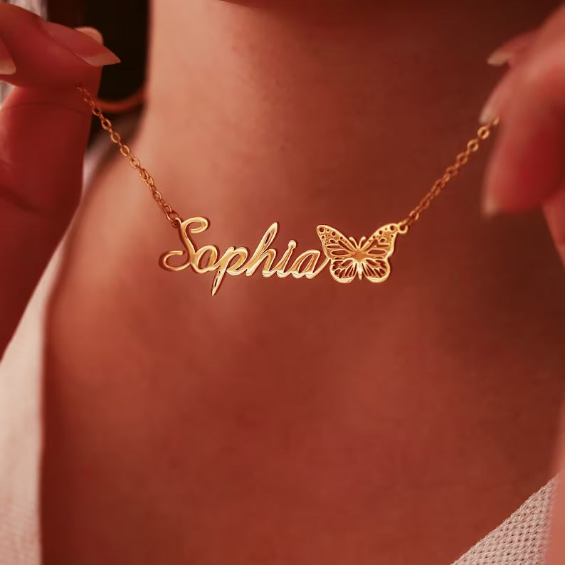 Personalized Name Butterfly Letter Necklace Old English Necklace Name Mood Royal