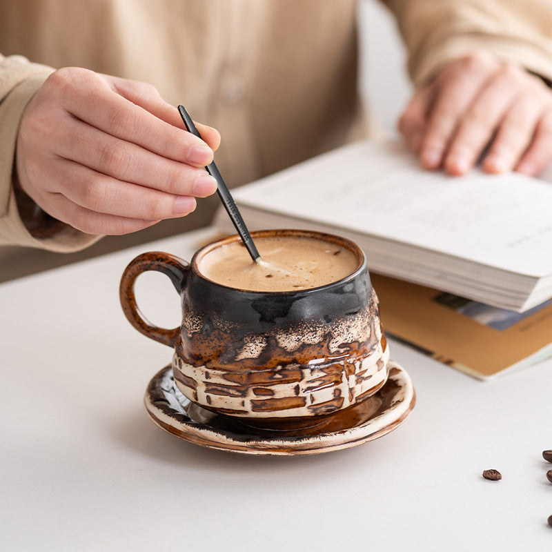 Kiln Change Old Coffee Cup Saucer Suit Vintage Ceramic Cup Afternoon Tea Mug Cappuccino Latte Coffee Cup
