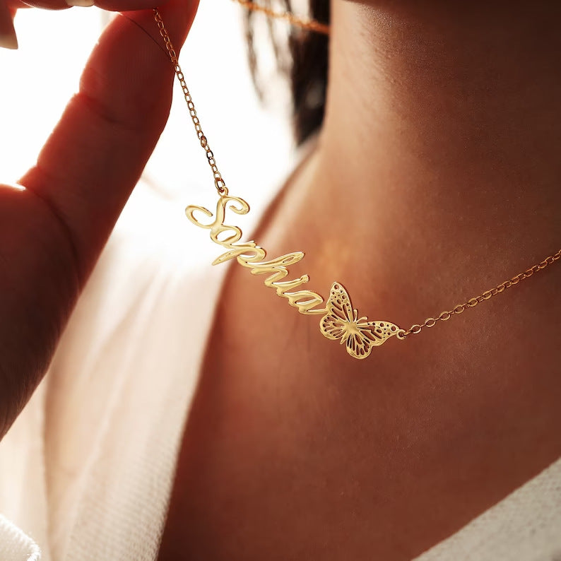 Personalized Name Butterfly Letter Necklace Old English Necklace Name Mood Royal