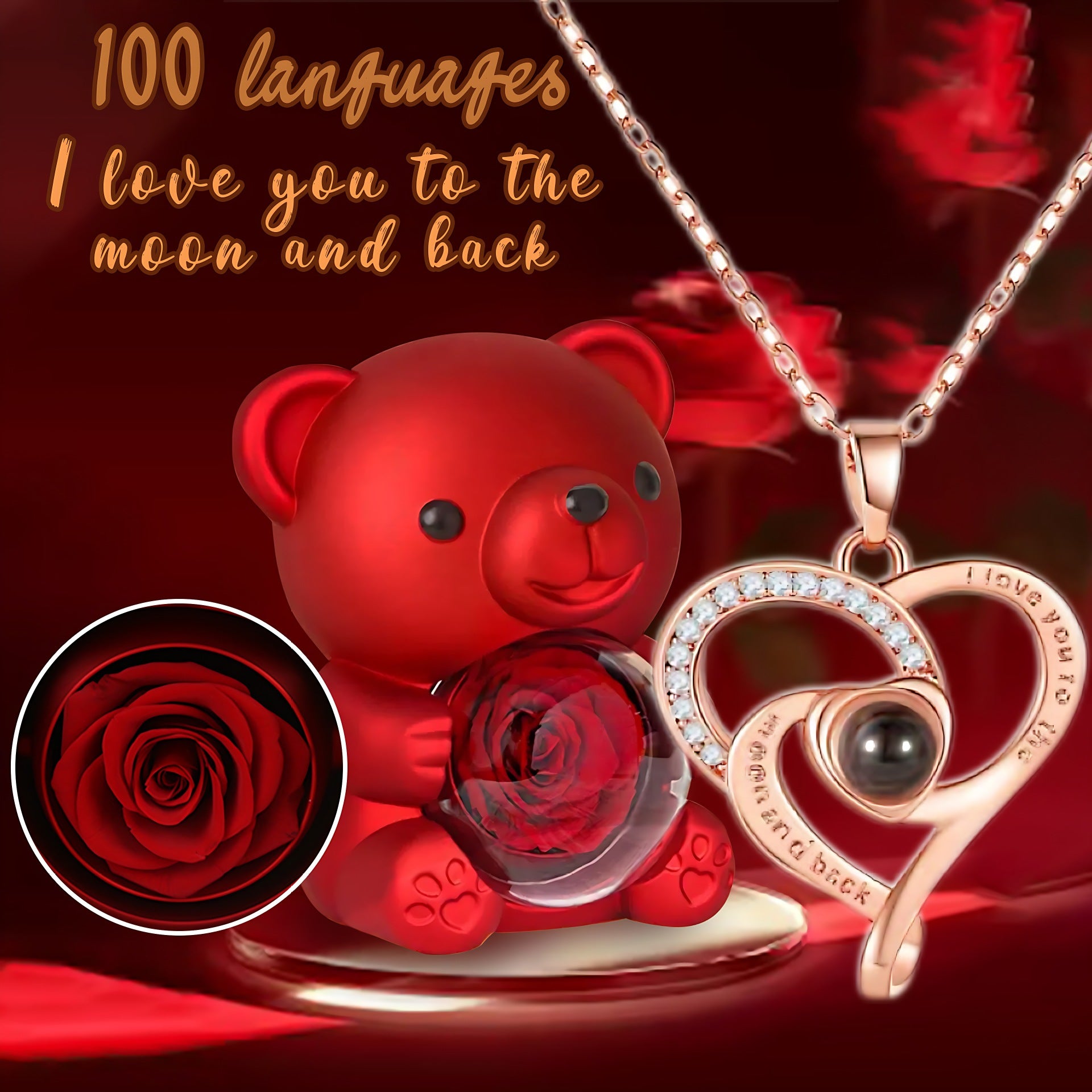 100 Languages ​​in Europe And America I Love You Heart-shaped Projection Stone Pendant Fashion Classic Memory Love Necklace For Women
