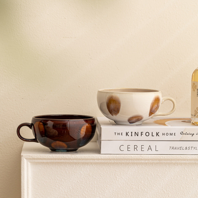 Japanese Ceramic Coffee Cup Chestnut Soup Cup Household Milk Cereal Cup Wide Mouth Mug Large Capacity Breakfast Cup