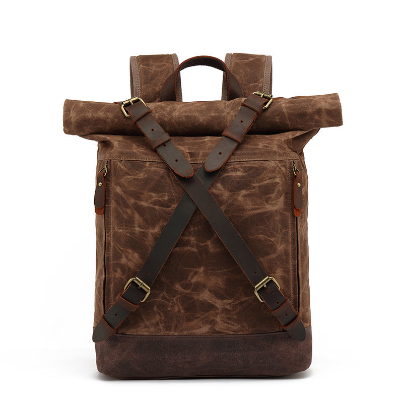 Casual Travel Bag Water-Repellent Canvas Bag With First-Layer Cowhide Men's And Women's Shoulder Travel Computer Backpack Wholesale