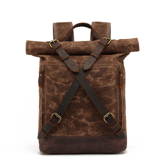 Casual Travel Bag Water-Repellent Canvas Bag With First-Layer Cowhide Men's And Women's Shoulder Travel Computer Backpack Wholesale