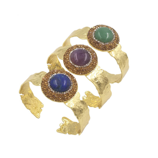 B627 Art Classic Color Gem Rhinestone Irregular Brass Bracelet Daily Overlapping Bracelet All-Match Bracelet