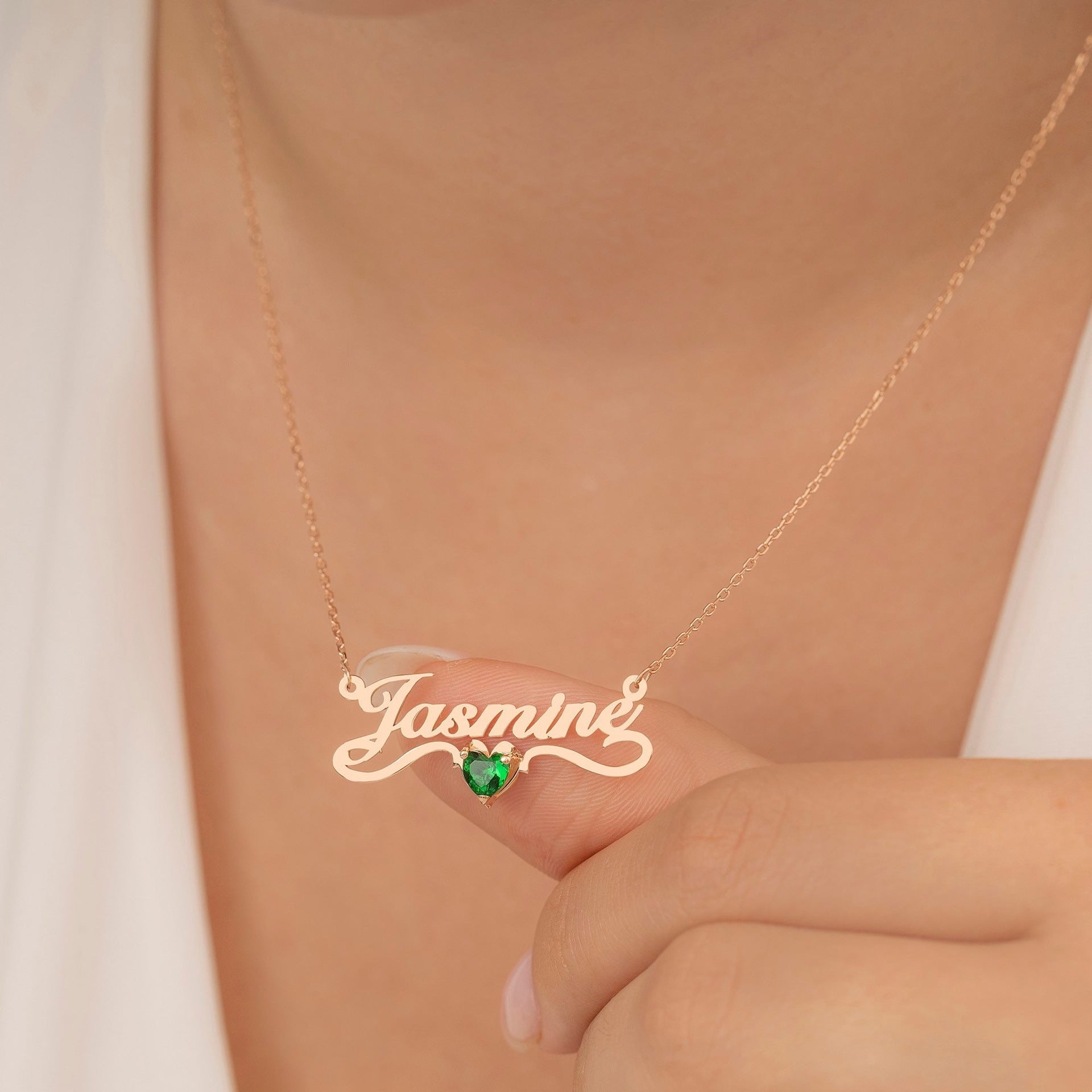 Heart-shaped Crystal Personalized Name Pendant December Zircon Stainless Steel Necklace