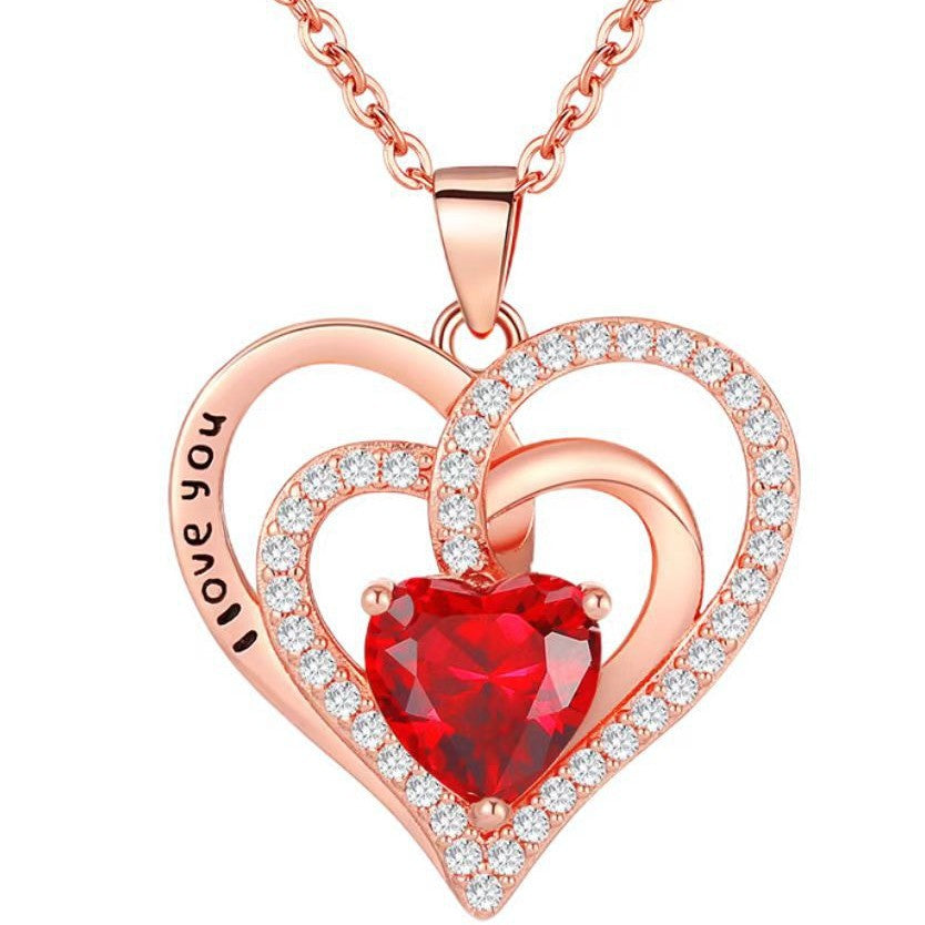 Cross-border Amazon Hot-selling Double-layer Love Diamond Necklace Engraving I Love You Versatile Collarbone Necklace Decoration