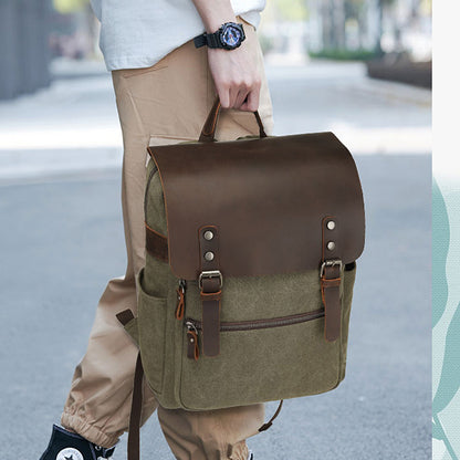 Men's And Women's Backpacks, Retro Backpacks, Computer Travel Bags, Waxed Canvas With Crazy Horse Leather School Bags
