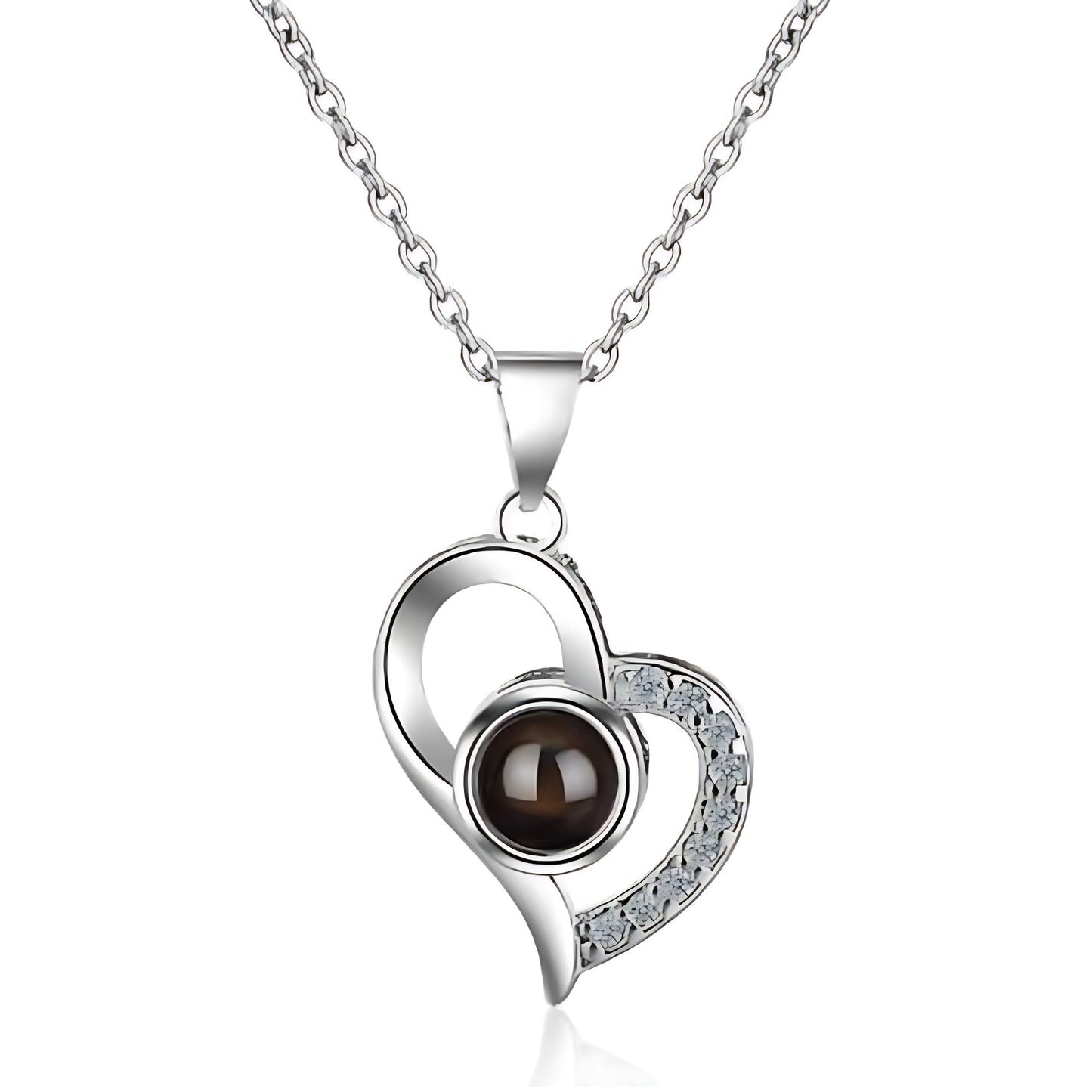 Cross Border Hot Sale 100 Languages Love Pendant Nis Fashion Women's Clavicle Chain High Sense Heart Shaped Projection Necklace