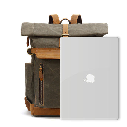 Outdoor Backpack Crazy Horse Leather Casual Travel Bag Men's Backpack Oil Wax Portable Canvas Computer Bag