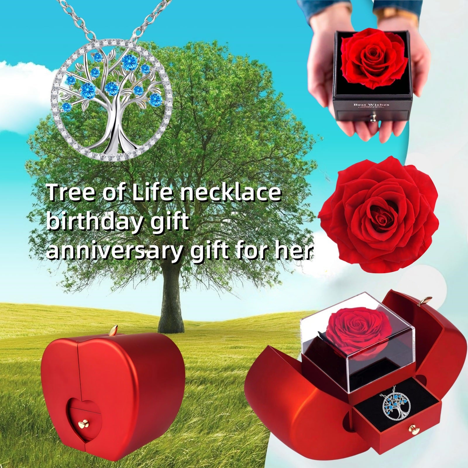 Amazon Cross Border Hot Selling Round Pendant High Sense Fashion Design Clavicle Chain Tree Of Life Zircon Necklace Women