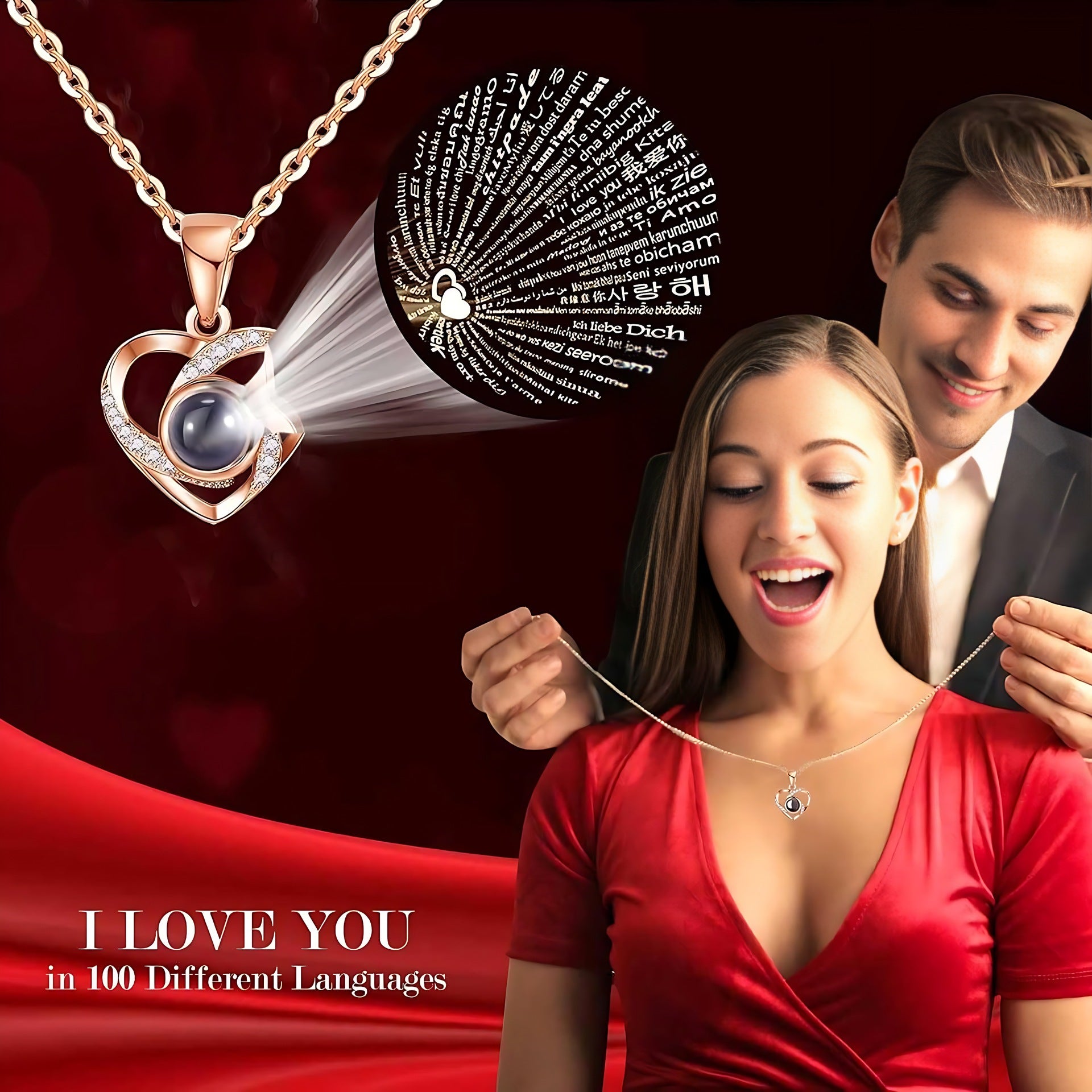 Cross-border Explosions 100 Languages Heart-shaped Pendant Clavicle Chain Fashion High-end Jewelry Love Projection Necklace Women