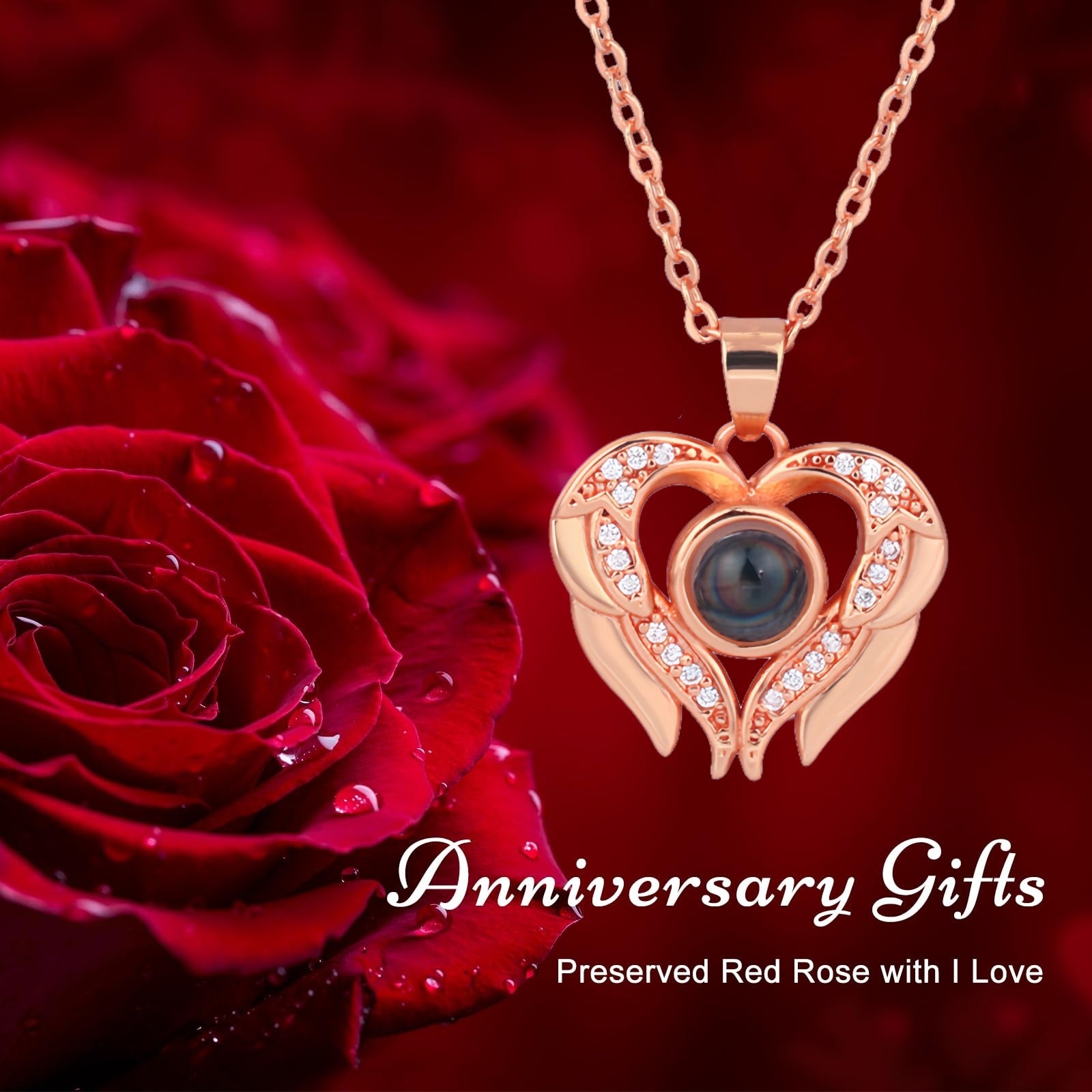 Cross-border Amazon Hot-Selling Love Wings Pendant 100 Languages ​​I Love You Projection Versatile Cladbone Necklace Women