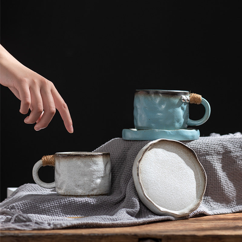 Wabi-Sabi Style Rustic Ceramic Coffee Cup And Saucer Set, Vintage Ceramic Cup, Cross-Border Mug, Japanese-Style Distressed Afternoon Tea Cup