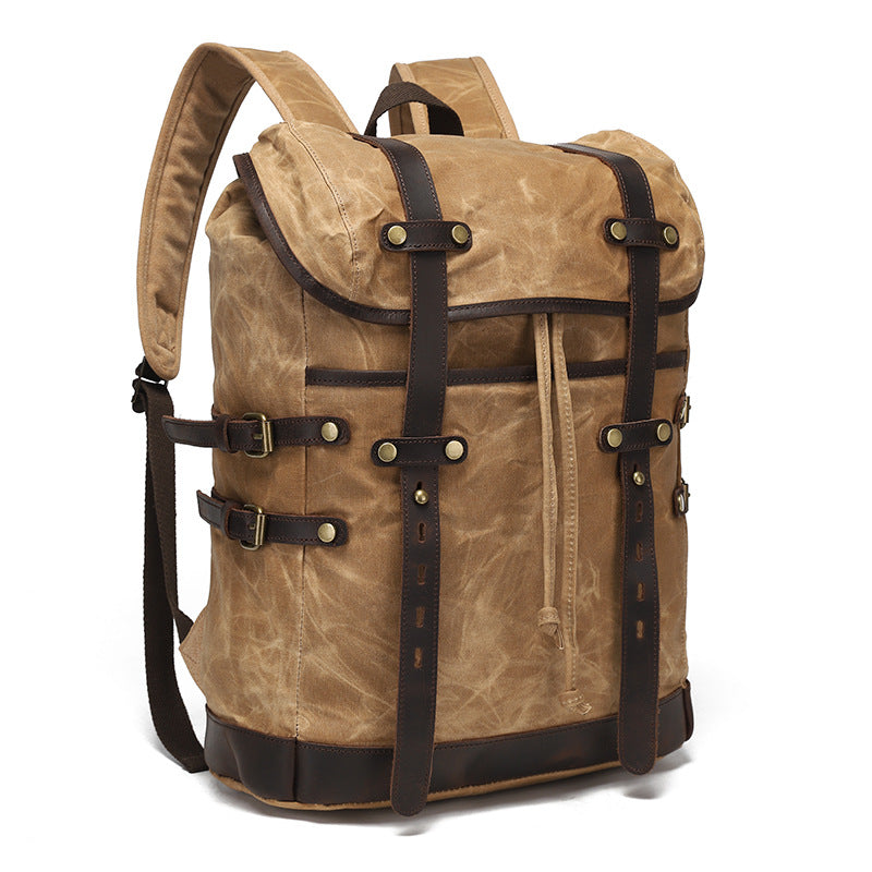 Travel Backpack Student Outdoor Backpack With Crazy Horse Leather Retro Travel Bag Water-repellent Oil Wax Canvas Large Capacity