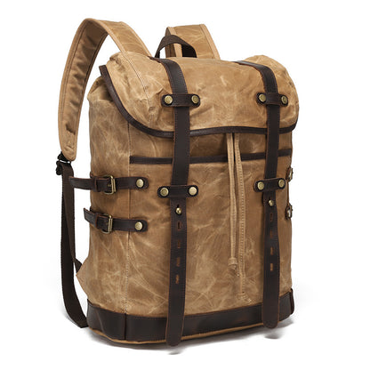 Travel Backpack Student Outdoor Backpack With Crazy Horse Leather Retro Travel Bag Water-repellent Oil Wax Canvas Large Capacity