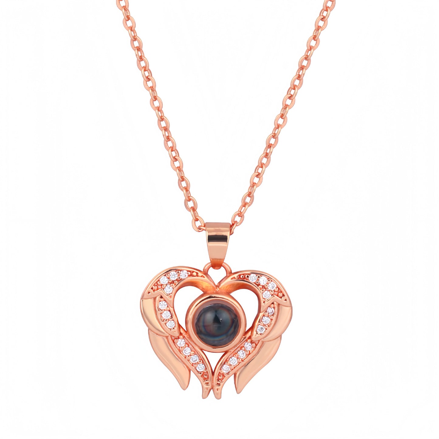 Cross-border Amazon Hot-Selling Love Wings Pendant 100 Languages ​​I Love You Projection Versatile Cladbone Necklace Women