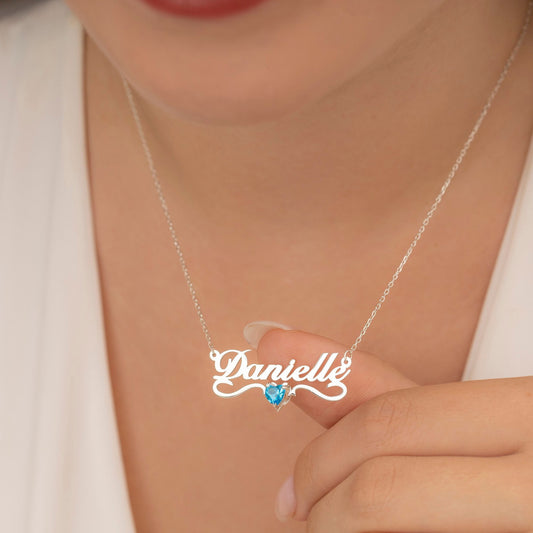 Heart-shaped Crystal Personalized Name Pendant December Zircon Stainless Steel Necklace