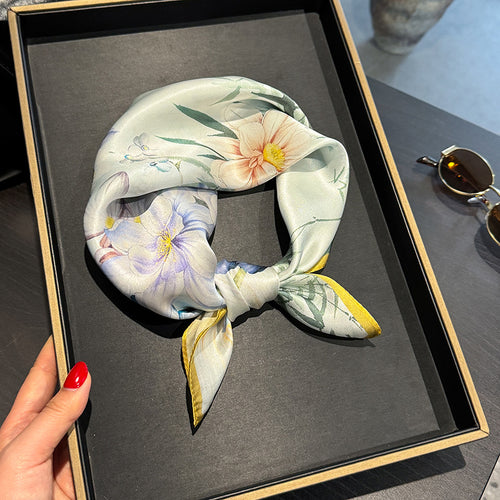 Lotus Flower Silk Scarf Square 21x21