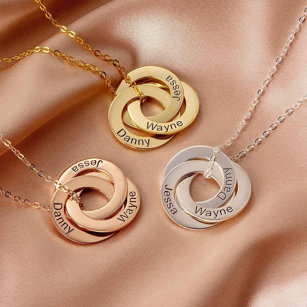 Round Ring Interlocking Necklace Name Lettering Personalized