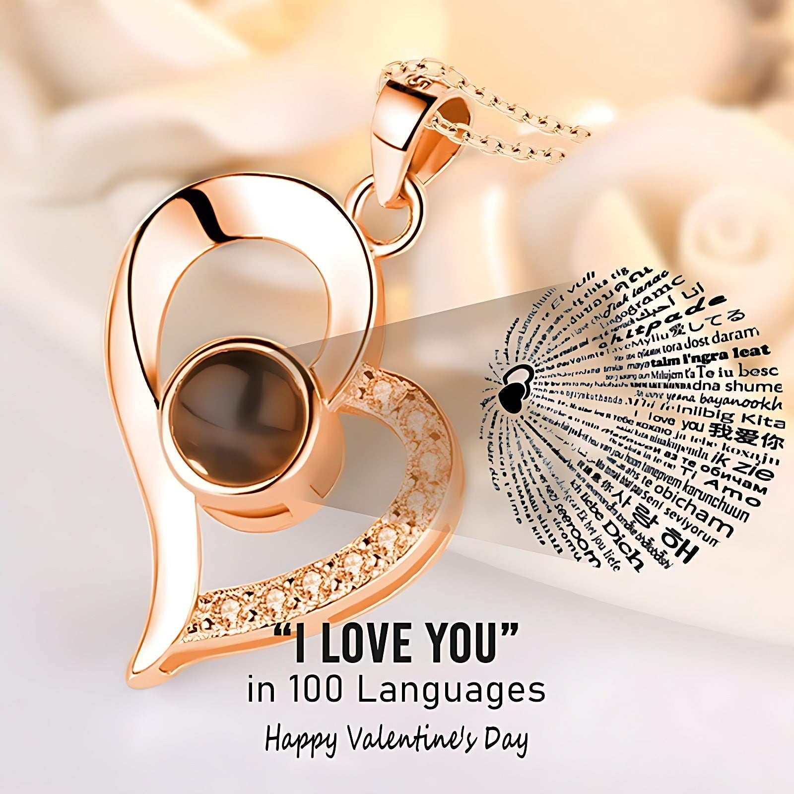 Cross-Border Ozon Russian Popular Model 100 Languages ​​I Love You Projection Heart Necklace For Women With High Quality And Does Not Fade