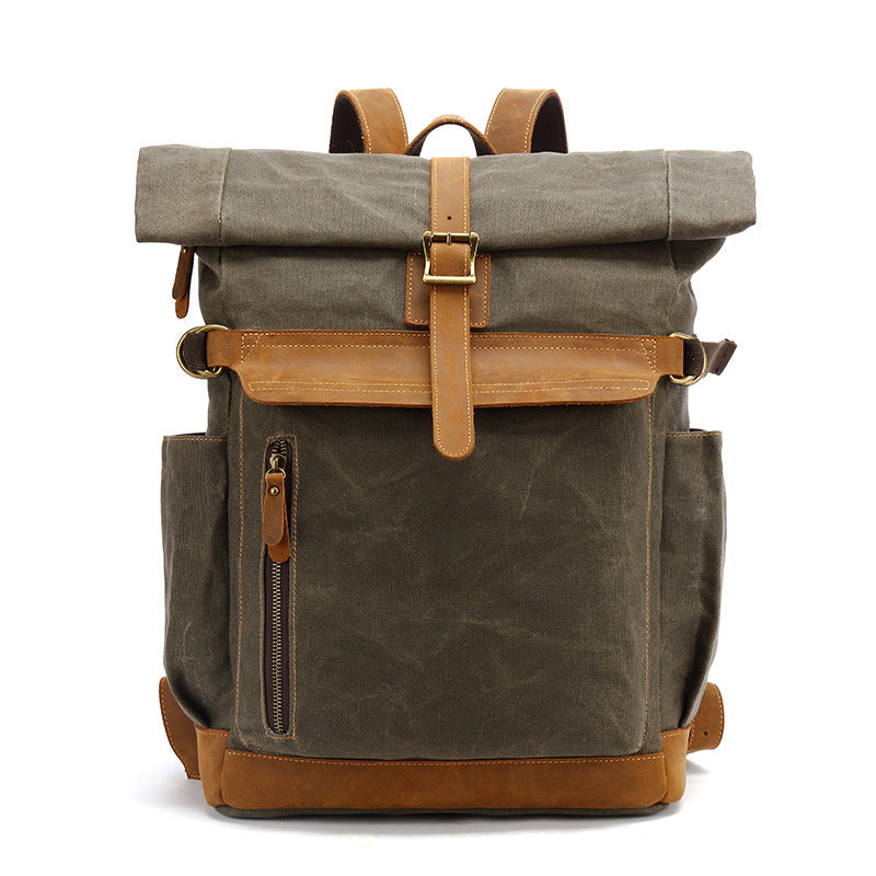 Outdoor Backpack Crazy Horse Leather Casual Travel Bag Men's Backpack Oil Wax Portable Canvas Computer Bag