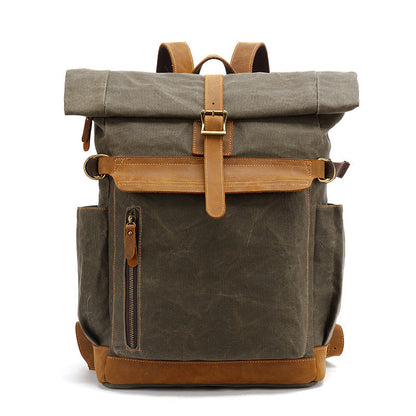 Outdoor Backpack Crazy Horse Leather Casual Travel Bag Men's Backpack Oil Wax Portable Canvas Computer Bag