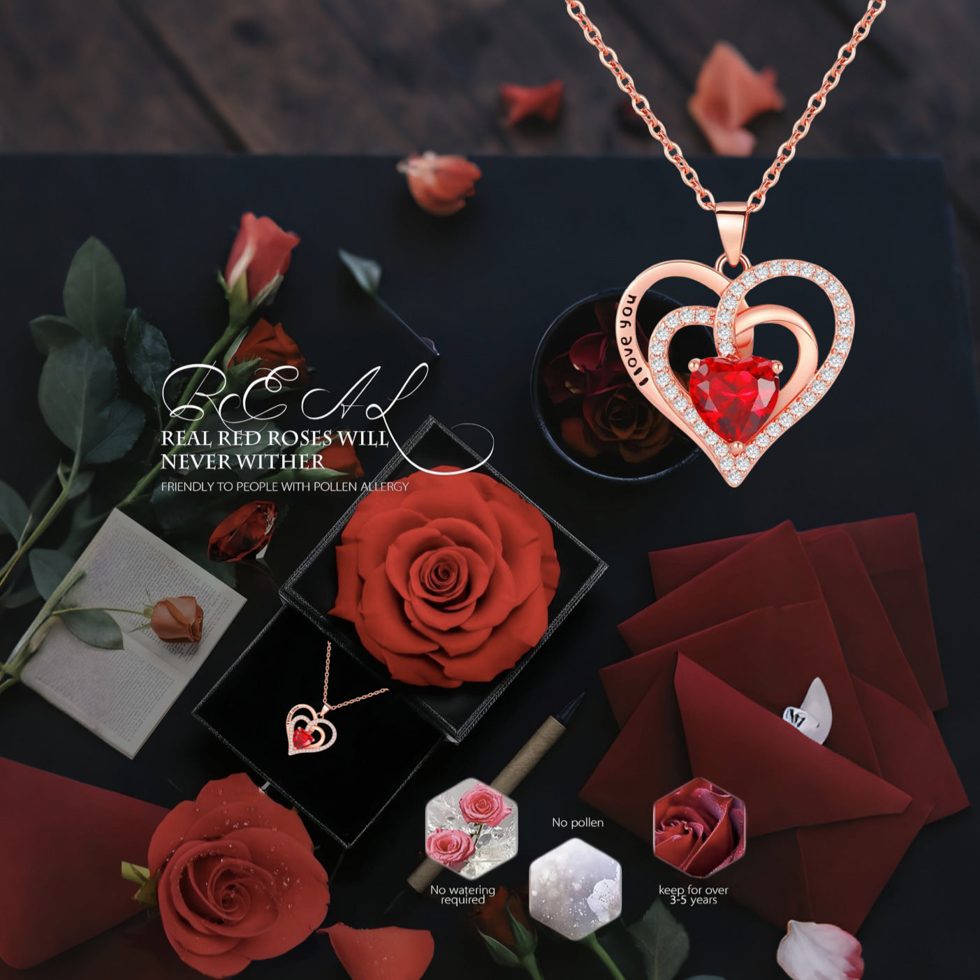 Cross-border Amazon Hot-selling Double-layer Love Diamond Necklace Engraving I Love You Versatile Collarbone Necklace Decoration