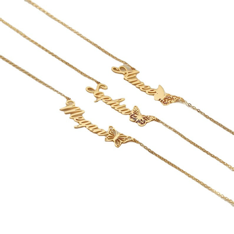 Personalized Name Butterfly Letter Necklace Old English Necklace Name Mood Royal