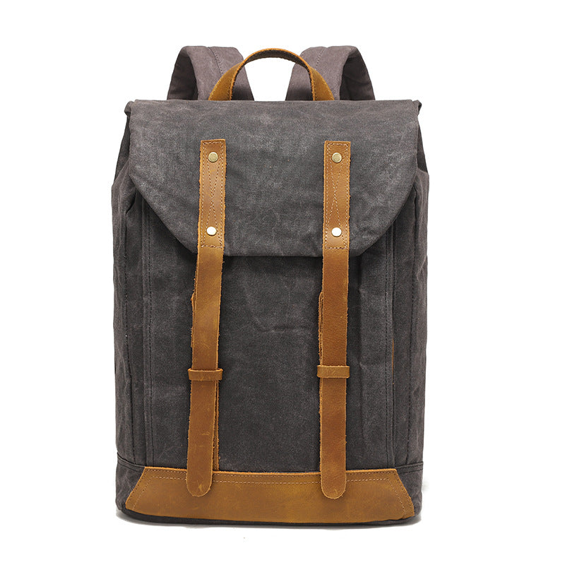 Backpack Retro Backpack Travel Bag Outdoor Student Schoolbag Sports Wax Water-repellent Canvas Travel Bag Genuine Leather