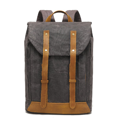 Backpack Retro Backpack Travel Bag Outdoor Student Schoolbag Sports Wax Water-repellent Canvas Travel Bag Genuine Leather