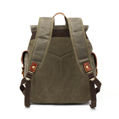 Backpack Men's Outdoor Backpack Sports Travel Bag Mountaineering Computer Student Schoolbag Waxed With Red And Brown Top Leather