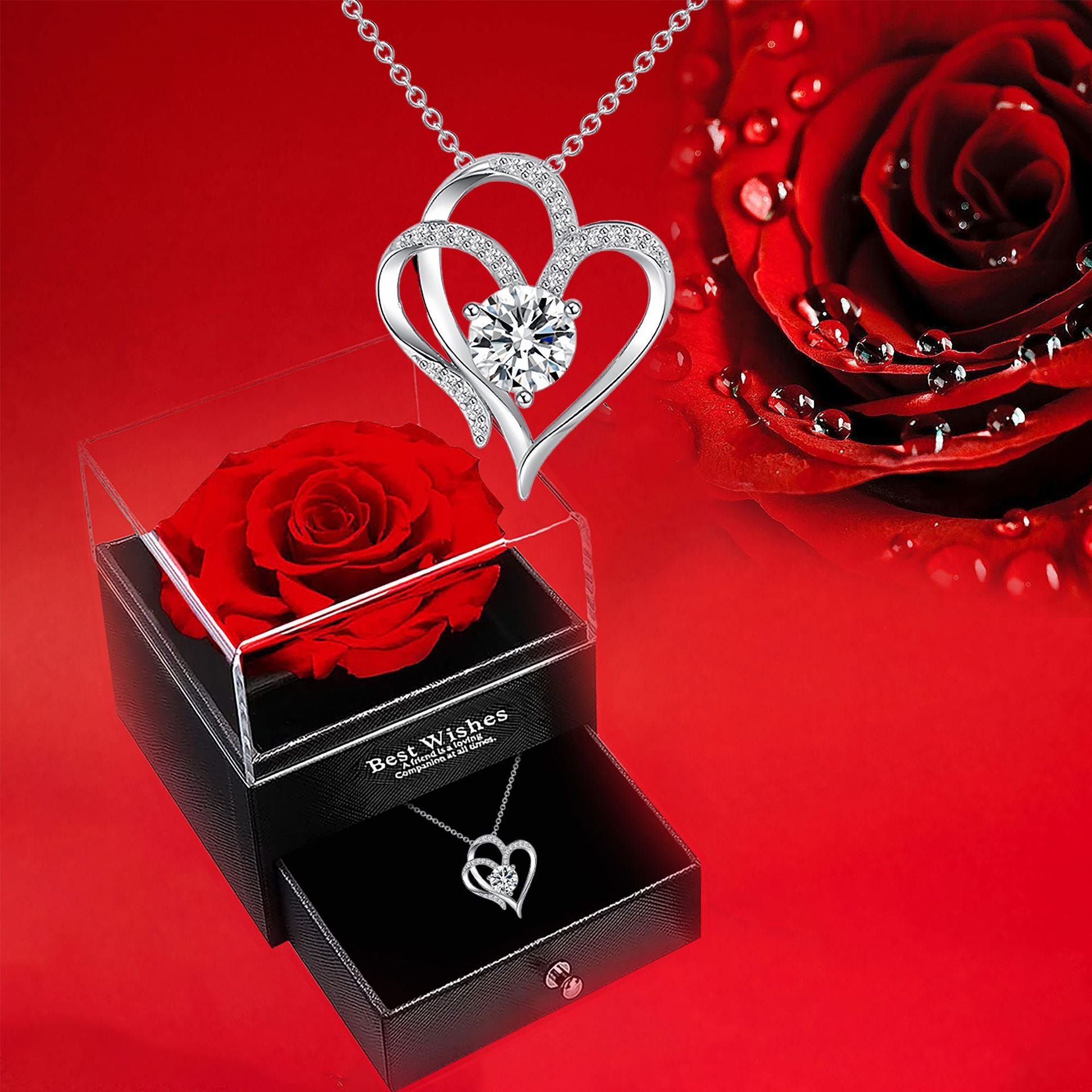 Cross-border Amazon Explosive Double Love Pendant Necklace Women's European And American Hot-selling Temperament All-match High-end Collarbone Necklace