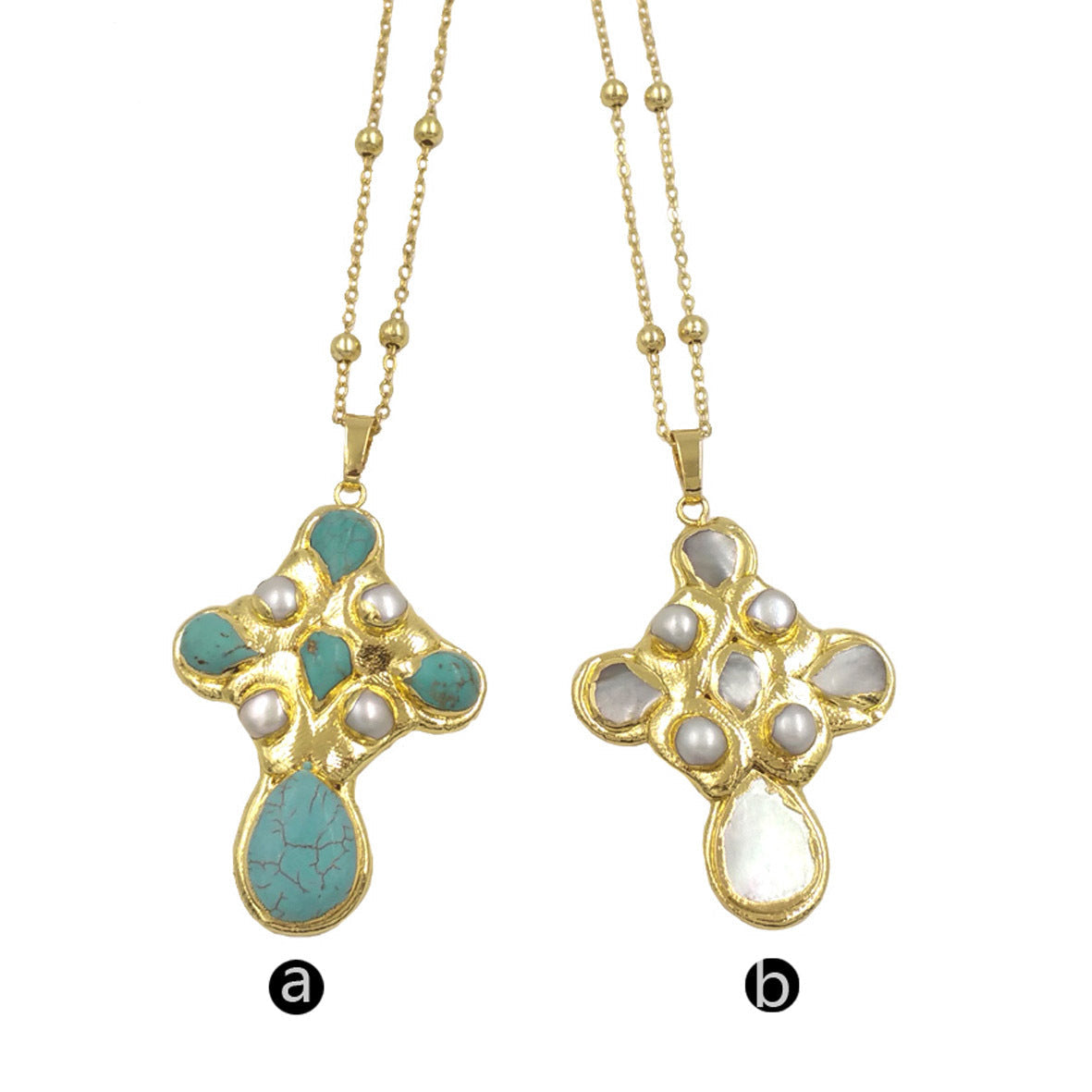 WT-JN297 Court Style Retro Turquoise Pearl Inlaid Pendant 18k Gold-plated Necklace Senior Clothes Accessories