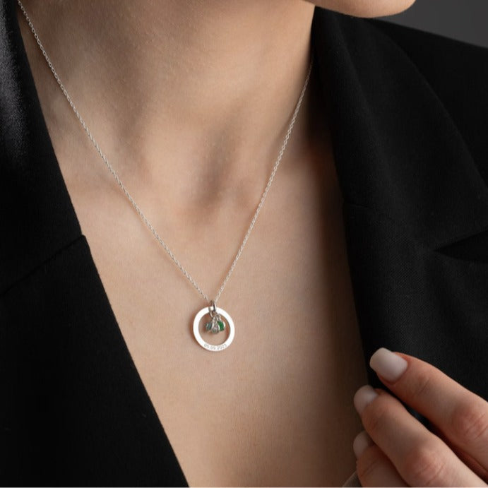 Personalized Gold Birthstone Necklace Women&#039;s Name Necklace With Birthstone Round Necklace Engraved Message